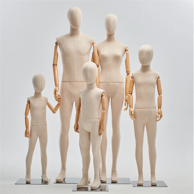 Maniquí Femenino de Cuerpo Completo con Cubierta de Tela y Base Metálica para Exhibición de Ropa en Tiendas y Vestidos de Novia.